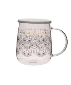 Taza cristal Disney con tapa Stitch – vaso tapa personaje